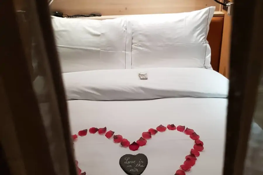 lit avec pétales de roses